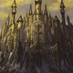 A yellow castle emerges from a dark blue sea.